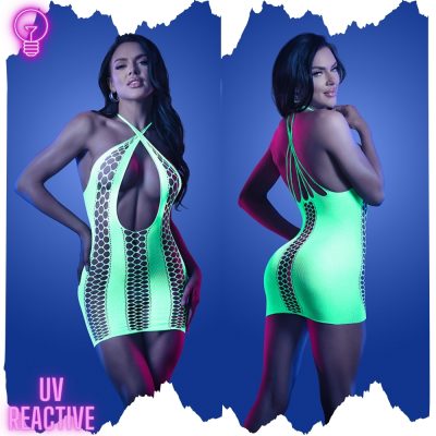 Robe ajustée en résille extensible réactive aux UV de Fantasy Lingerie - Vue avant.