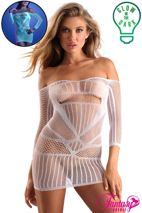 Robe en résille réactive au UV de Fantasy Lingerie - Vue avant.
