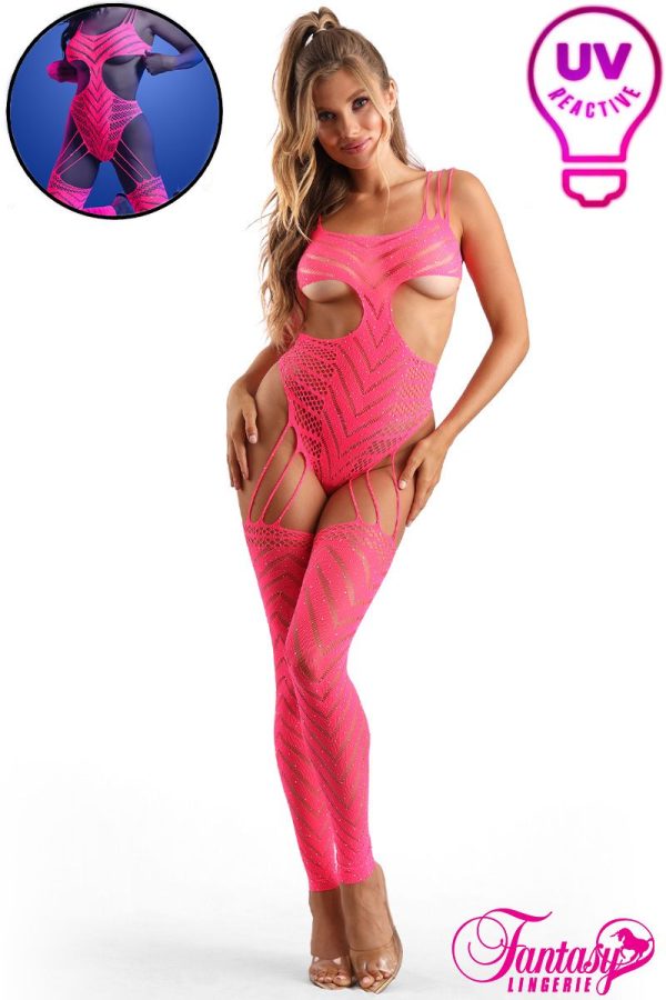 Teddy-Bodystocking réactif aux UV de Fantasy Lingerie - Vue avant.
