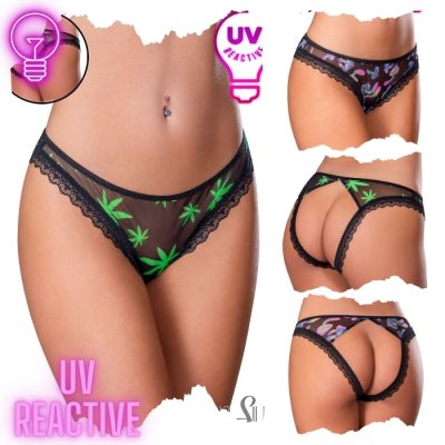 Vue rapprochée du boyshort en mesh extensible semi-transparent avec imprimé réactif aux UV de Magic Silk.