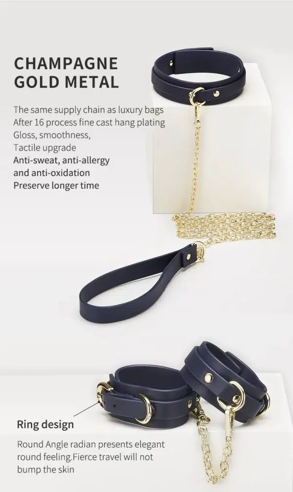Ensemble BDSM complet avec menottes et colliers ajustables en cuir PU.