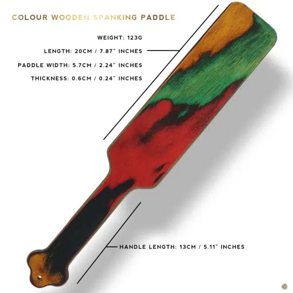 Pagaie de fessée en bois colorée Roomfun avec poignée ergonomique.