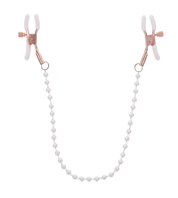 Pinces mamelons Peaches n’ CreaMe Pearl avec embouts en caoutchouc blanc.