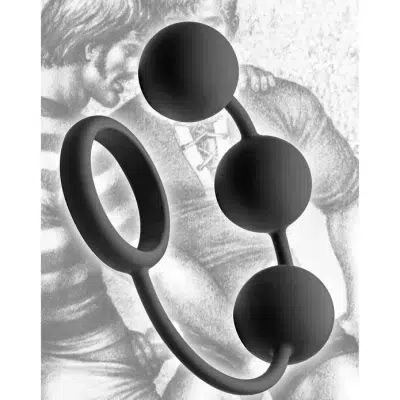 Anneau Pénien en Silicone avec 3 Boules Anales Lestées – Tom of Finland (1) Anneau Pénien en Silicone avec Boules Anales – Vue de Profil