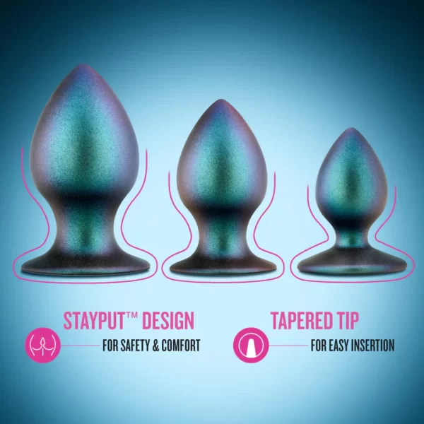 Ensemble de plugs anales MetaVerse – trois tailles pour une exploration progressive.