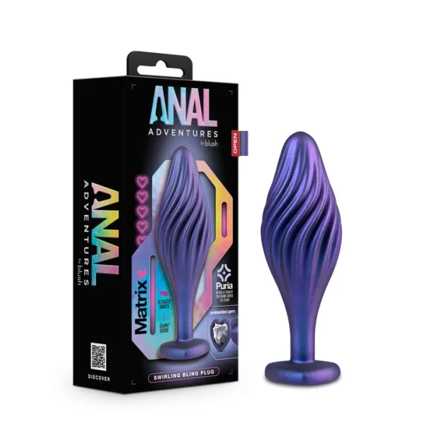 Plug anale en silicone Swirling Bling avec base en forme de cœur.