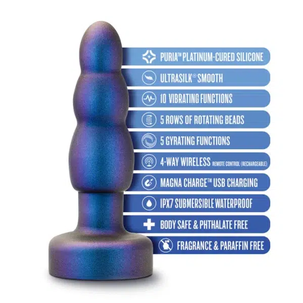 La Plug Anale Vibrante Kinetik avec Billes Rotatives compatible avec les lubrifiants à base d'eau, dimensions 10,2 cm insérables.