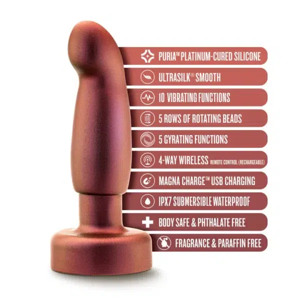 La Plug Prostatique Vibrante Bionic avec Billes Rotatives compatible avec les lubrifiants à base d'eau, dimensions 10,2 cm insérables.
