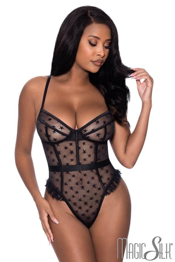 Teddy étoilé noir en mesh extensible de Magic Silk.