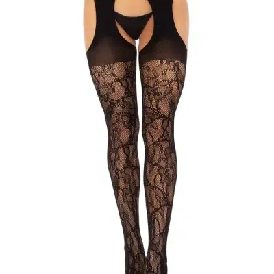 Collant porte-jarretelles en dentelle avec jarretelles intégrées de Leg Avenue.