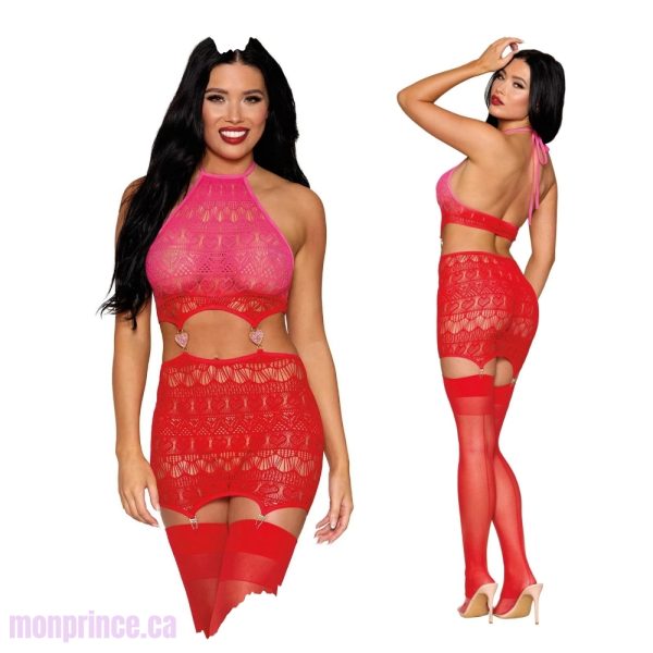 Guêpière à Cœur avec détails en strass et motifs en forme de cœur.