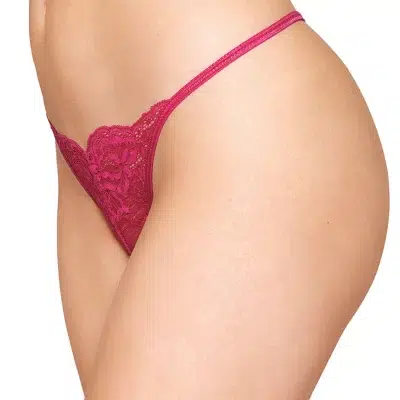 Détail de la découpe ouverte et du connecteur en strass du G-string.