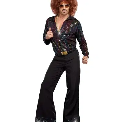 Vue de face du motif à pois scintillants sur la chemise disco.