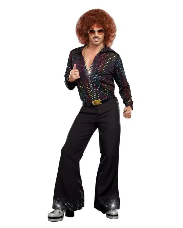 Vue de face du motif à pois scintillants sur la chemise disco.