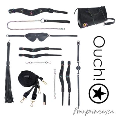 Kit BDSM Venice de Ouch! avec sac iridescent élégant.