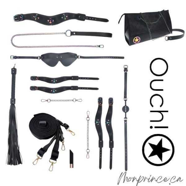 Kit BDSM Venice de Ouch! avec sac iridescent élégant.