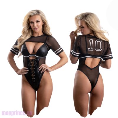 Teddy en mesh semi-transparent avec détails en wet look de Fantasy Lingerie.