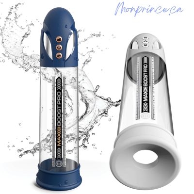 Vue détaillée de la Pompe Pénis Automatique Max Boost Pro Flow avec écran LED.