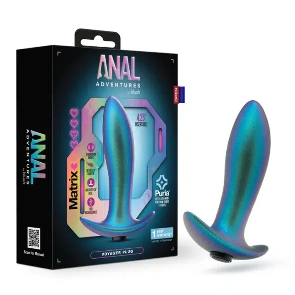 Vue complète du Plug Anale Vibrante Voyager avec finition UltraSilk®.
