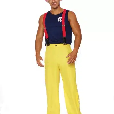 Ensemble quatre pièces de pompier avec accessoires inclus.