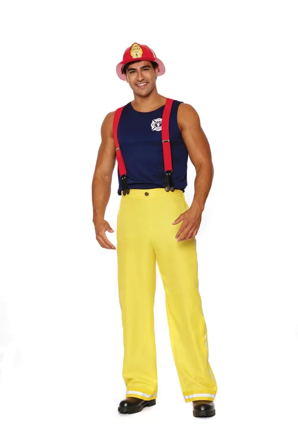 Ensemble quatre pièces de pompier avec accessoires inclus.