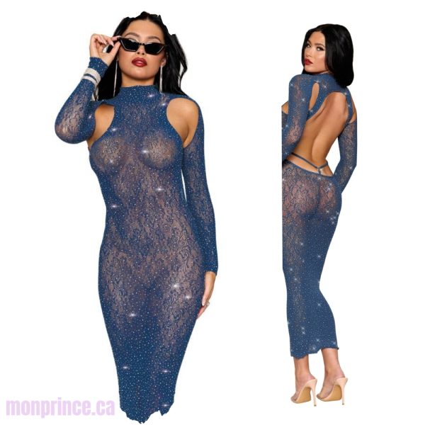 Robe Bodystocking à Manches Longues de Dreamgirl avec détails en strass.