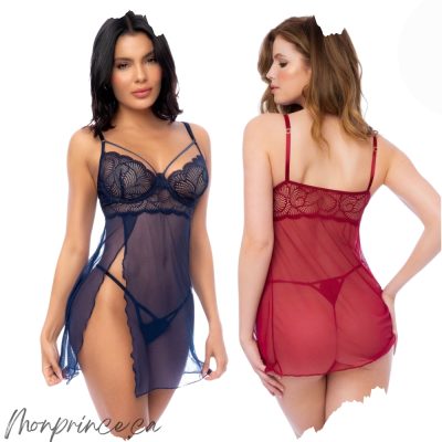 Babydoll Mapalé en maille transparente avec bonnets en dentelle.