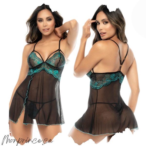 Babydoll en Maille Transparente à Trois Volets - 7558 - Mapalé