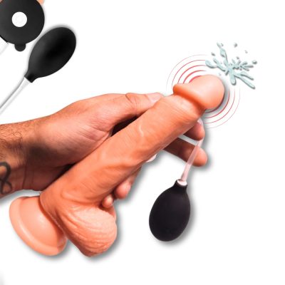 Vue complète de Ejaculator Vibe 8 avec testicules réalistes et texture veinée.