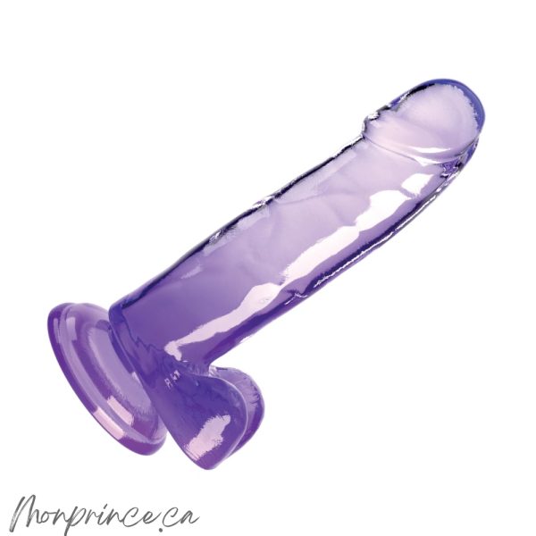 Gode Transparent Mauve avec Testicules 7 pouces, vue complète.
