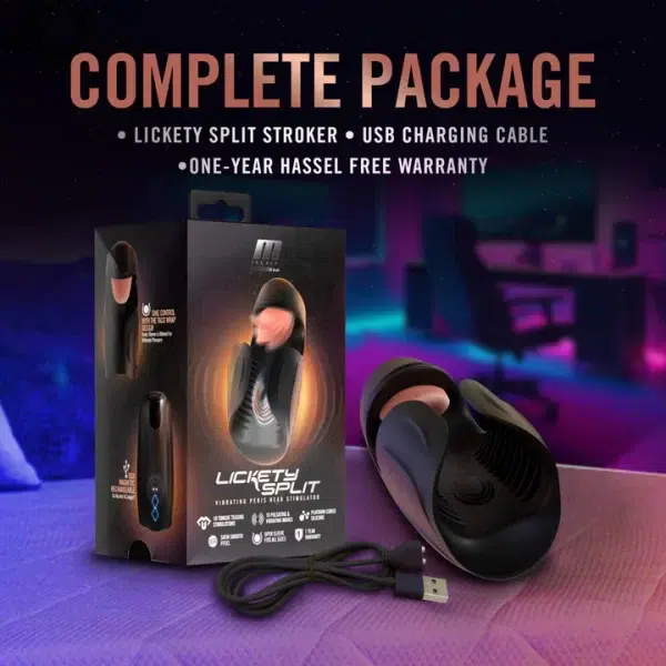 Packaging M For Men mettant en avant Lickety Split et ses fonctionnalités