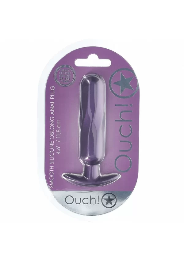 Vue rapprochée de la Plug Anale Oblong en Silicone Lisse avec finition métallique.