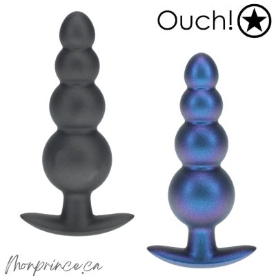 Vue rapprochée de la Plug Anale Perlée en Silicone Lisse avec finition métallique.