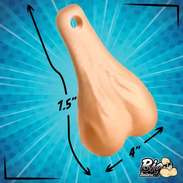 Dimensions des Big Truck Nuts beige : 7,5 pouces de long, 4,3 pouces de large, 2,2 pouces de haut.