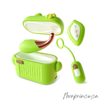 Ensemble Blooming Bliss avec baguette vibrante et œuf vibrant dans un étui vert.