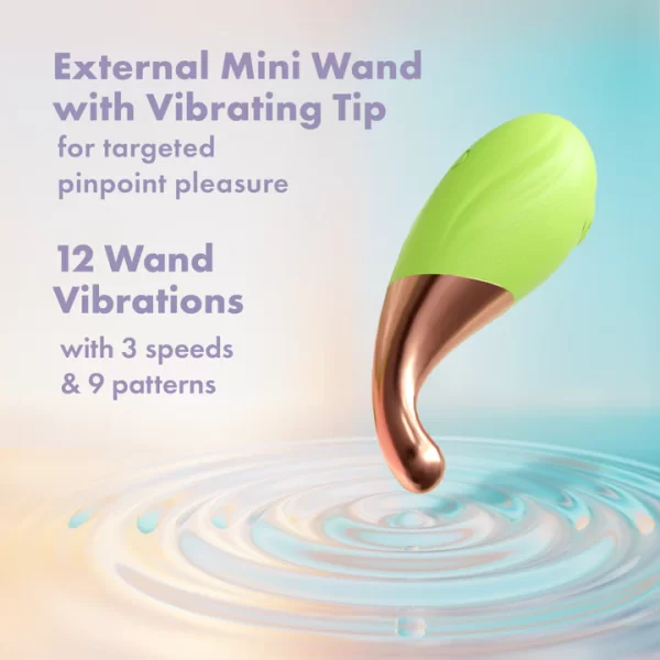 Duo Blooming Bliss en action : 12 modes de vibration pour la baguette, 10 pour l’œuf.