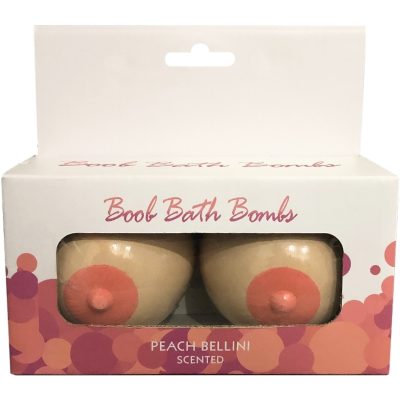 Vue rapprochée des bombes de bain au parfum Peach Bellini.