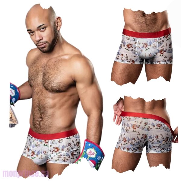Boxer en mesh festif Male Power avec imprimé Père Noël.