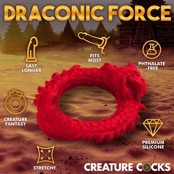 « Gros plan sur le dragon gravé sur le C-Ring rouge »