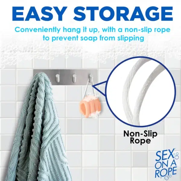 Savon en forme de main avec tube creux et cordon pratique.
