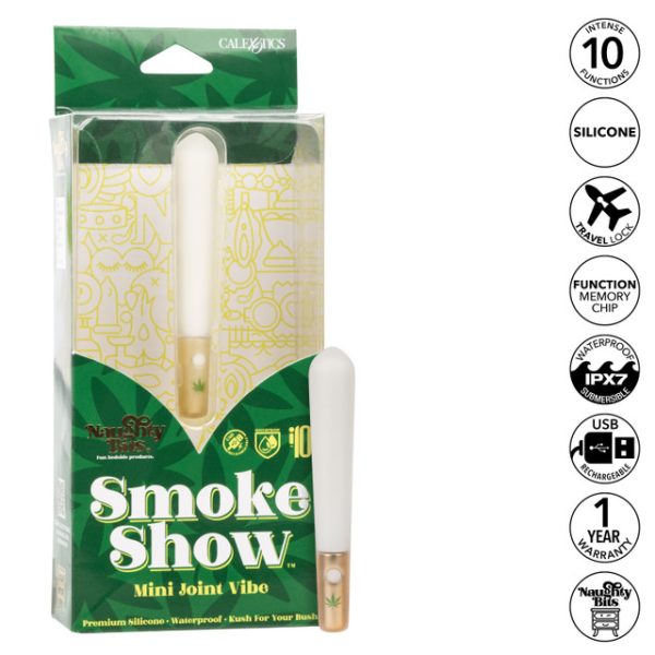 « Packaging coloré du Naughty Bits® Smoke Show™ Mini Joint Vibe »