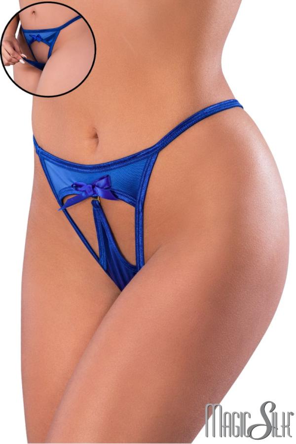Vue avant du string Magic Silk avec tissu extensible, détails élégants.