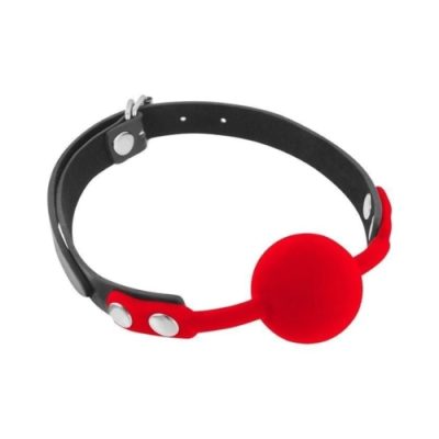 « Vue d’ensemble du Bâillon Boule Rouge Fetish Tentation avec bride réglable »