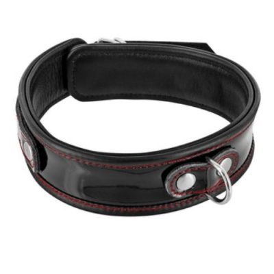 « Vue complète du Collier en Cuir Premium Noir et Rouge Fetish Tentation – SM Collar BDSM »