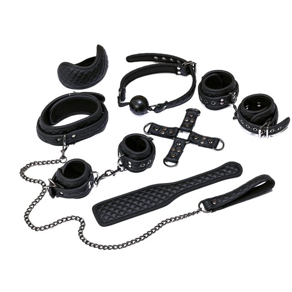 « Ensemble de Bondage Avancé Adam & Eve – vue d'ensemble des 7 accessoires BDSM »