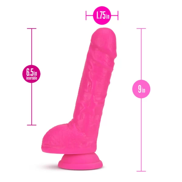 « Vue latérale du Gode Neo, dimensions 9 in total et 6.5 in insérable »