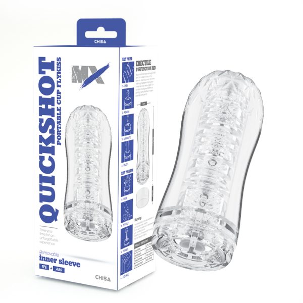 « Quickshot Portable Cup Flykiss, masturbateur masculin discret en TPE et ABS, posé sur une surface neutre. »