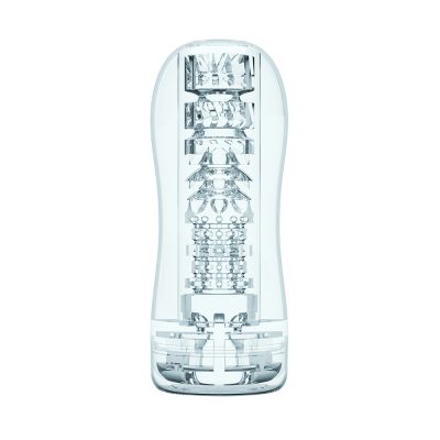 "Gros plan du manchon en TPE transparent du QuickShot Portable Cup Lingered, révélant la vue excitante de la pénétration."