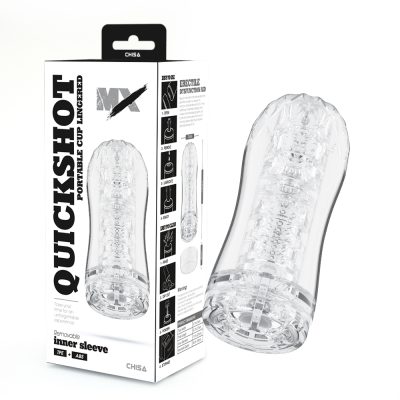 "Masturbateur QuickShot Portable Cup Lingered en TPE et ABS transparent, montrant son design élégant et discret."