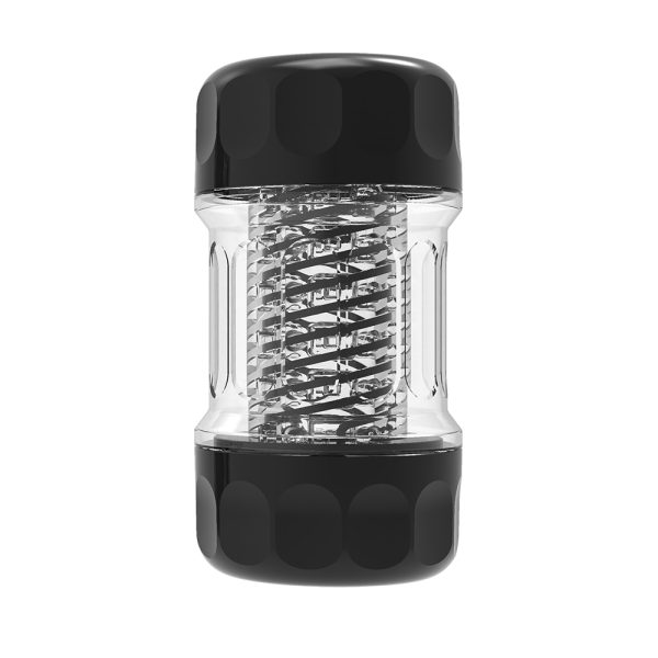 "Masturbateur Spiral Cup Strong Edition Square en TPE et ABS transparent, illustrant son design torsadé et innovant."